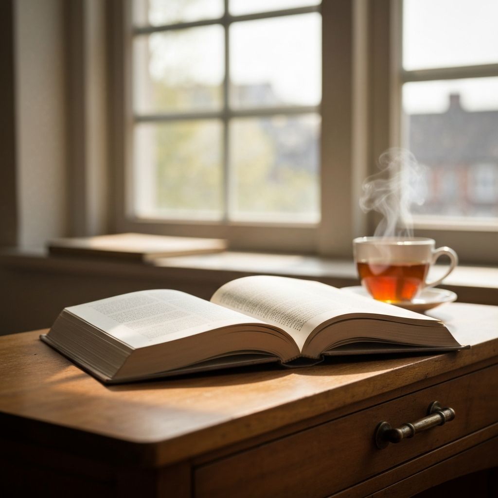 Open books and natural light in a calm reading space representing knowledge exploration