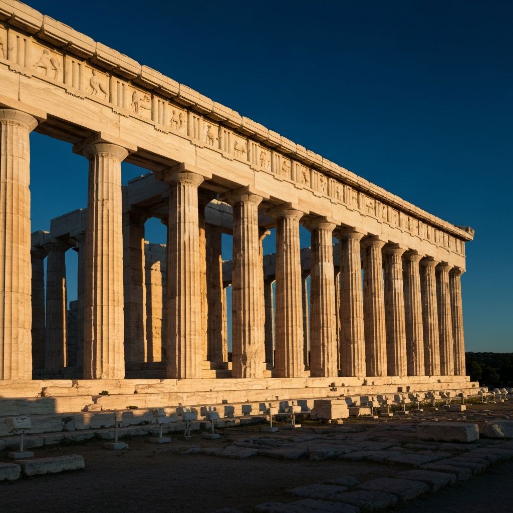 Ancient architectural element representing classical philosophy and knowledge traditions