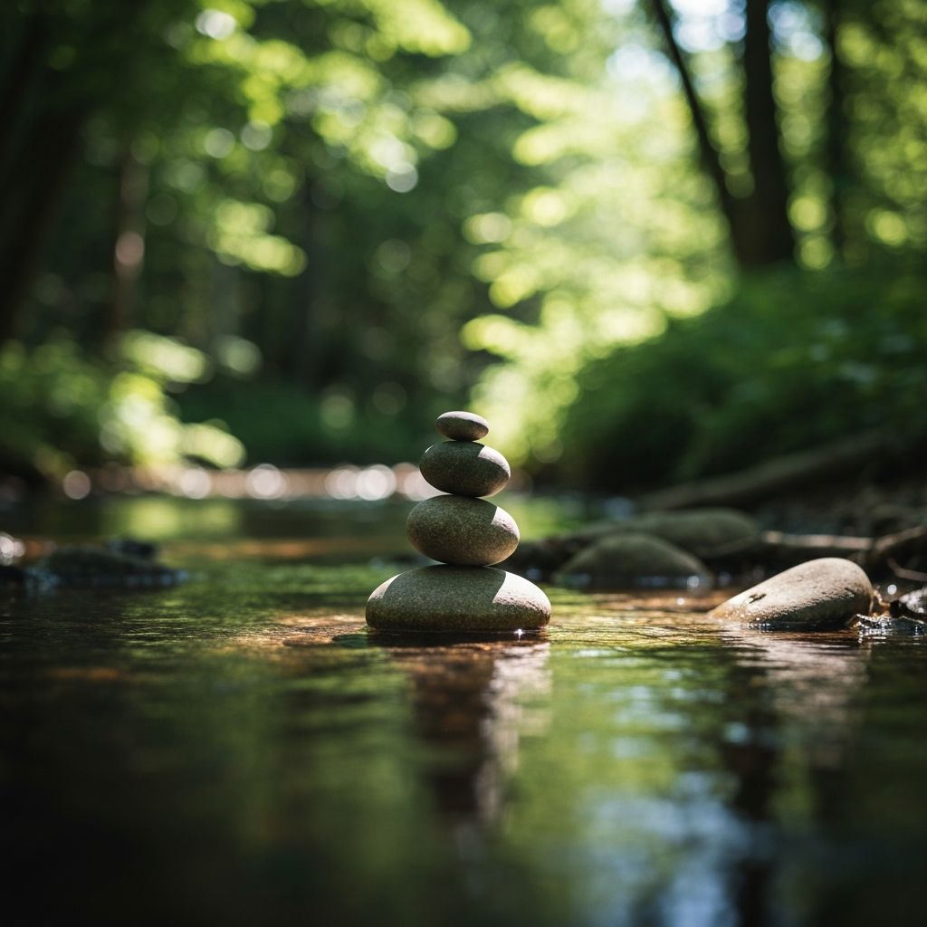 Symbolic representation of balanced life pillars through nature and calm environment